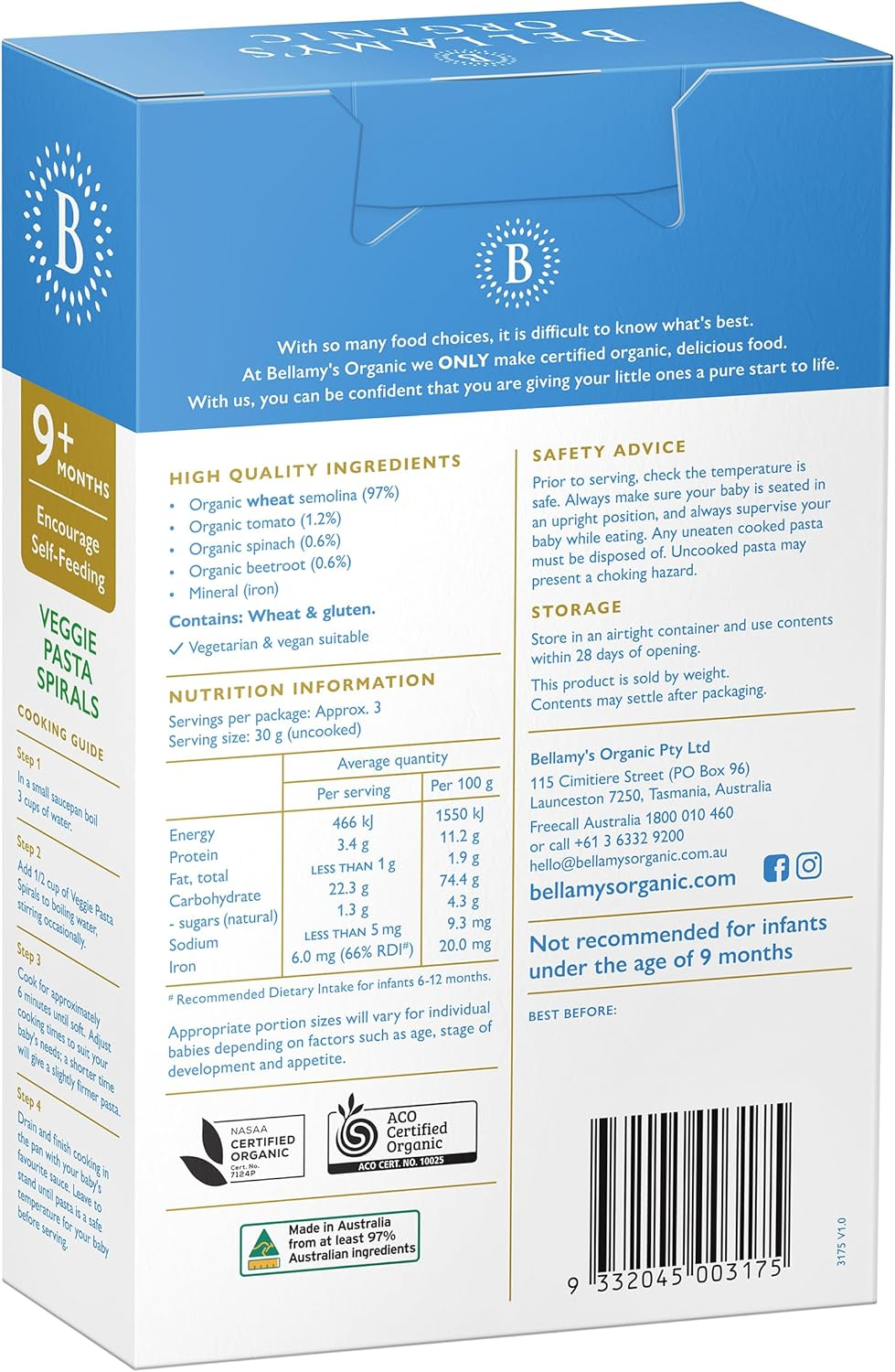 Bellamy'S Organic Veggie Pasta Spirals image number 2