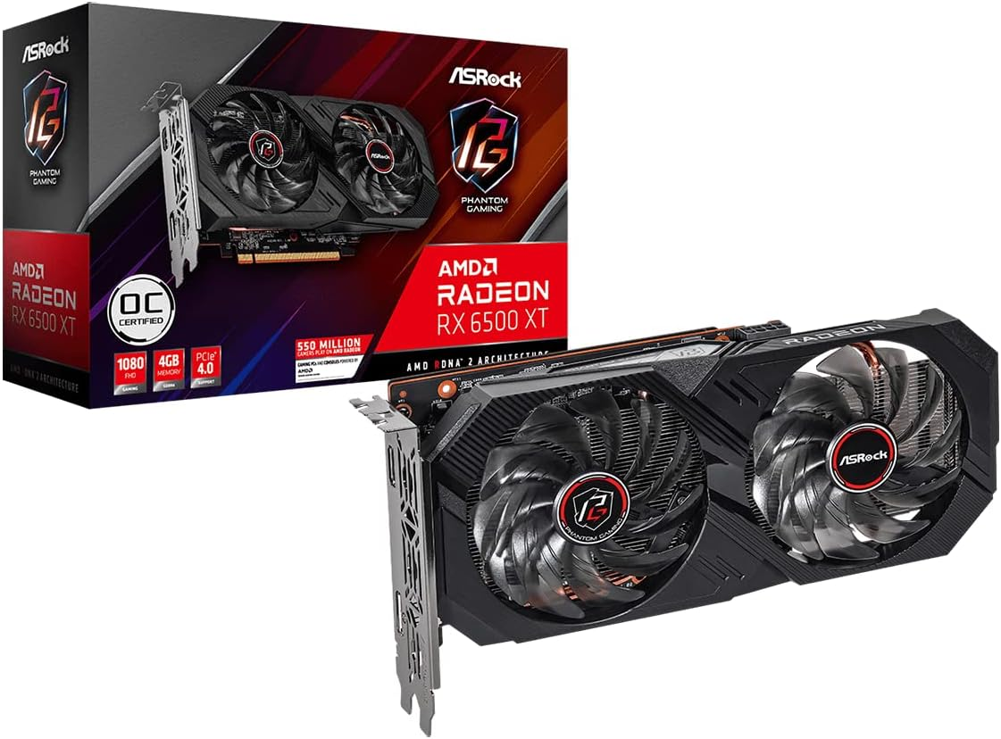 Asrock AMD Radeon RX 6500 XT Phantom Gaming D 4GB OC GDDR6 0Db Silent Cooling 18 Gbps 64-Bit 7680 X 4320 Graphics Card Dual Fan HDMI Displayport image number 3