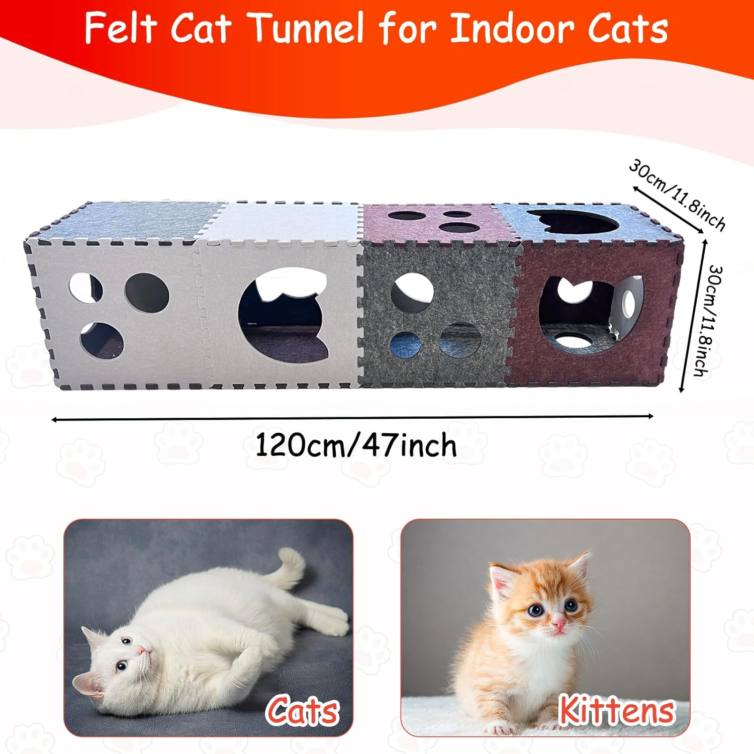 18 PCS Cat Tunnel for Indoor Cats,Diy Transformable Cat Hideaway Cave,Kitten Play Tubes and Tunnels,Felt Peekaboo Cat Toy with Interactive Peek Holes image number 3