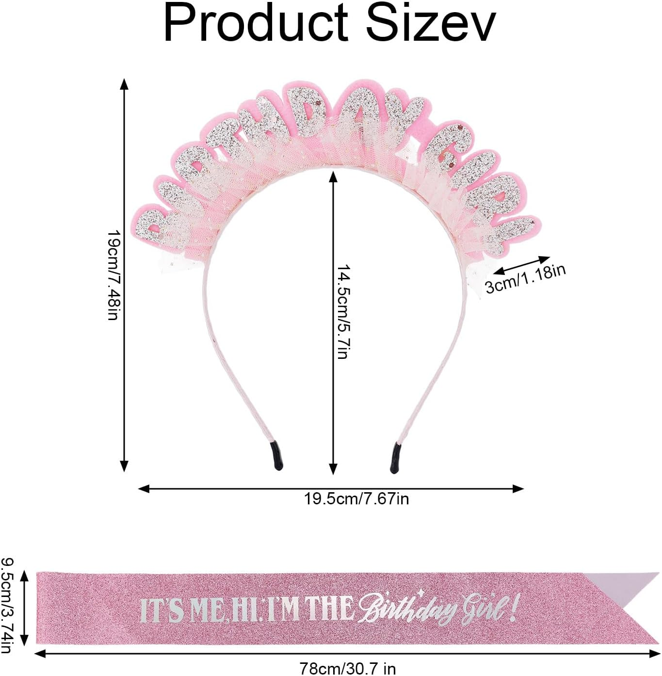 Birthday Sash and Headband, Pink It'S Me Hi I'M the Birthday Girl Sash with Glitter Headband Sequins Hair Accessories for Women Girls Happy Birthday Party Decoration Gift Supplies image number 4