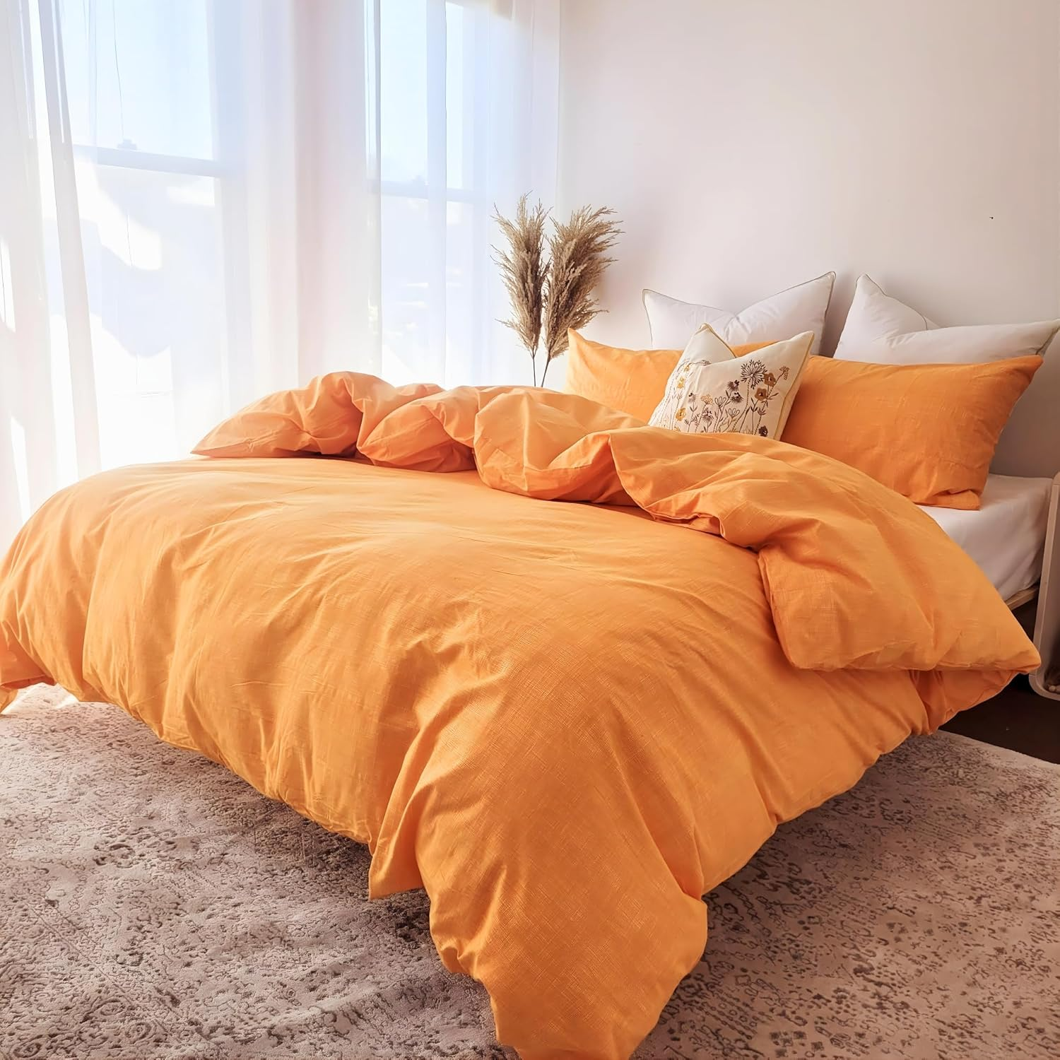 Queen Bed Quilt Cover Set - Blue Doona Cover - 100% Cotton Bedding & Linen - Textured Print Bedding Duvet Cover Sets (3Pcs, Queen)