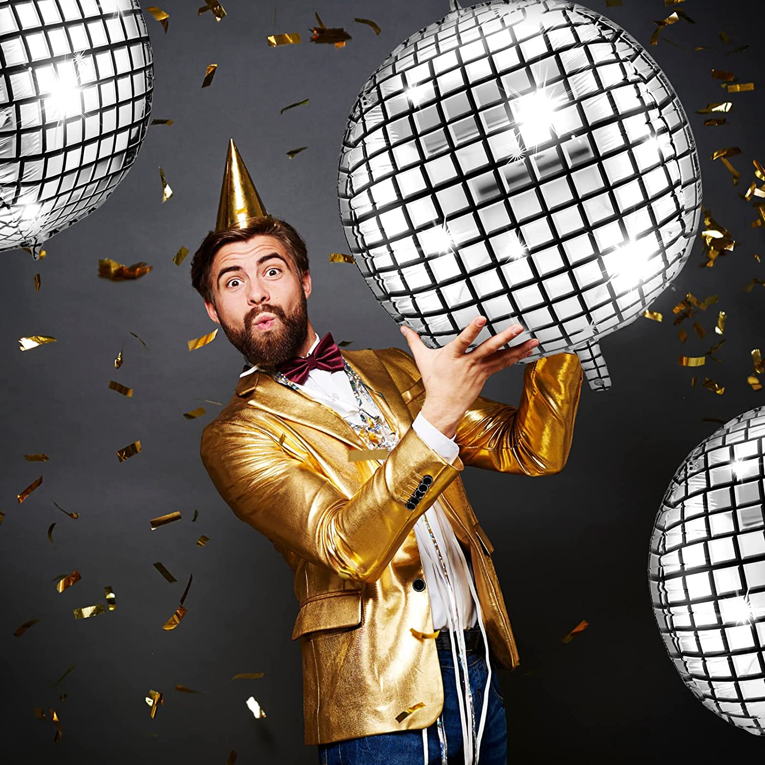 6 Pcs 32 Inch Big Disco Ball Balloons for 70S Disco Party Decorations Large 4D Silver round Metallic Disco Balloons Giant Mirror Foil Disco Party Balloons for 70S Disco Dance Birthday Wedding New Year image number 1