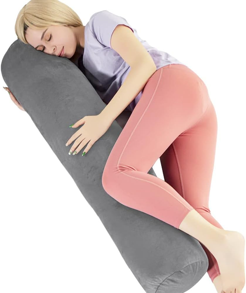Long round Body Pillow for Adults, Memory Foam Bolster Pillow with Removable Velvet Cover, Roll Pillow for Back, Neck, Leg, Cervical Relief for Hugging Sleeping, 47&rdquo; X 7.87&rdquo; image number 3