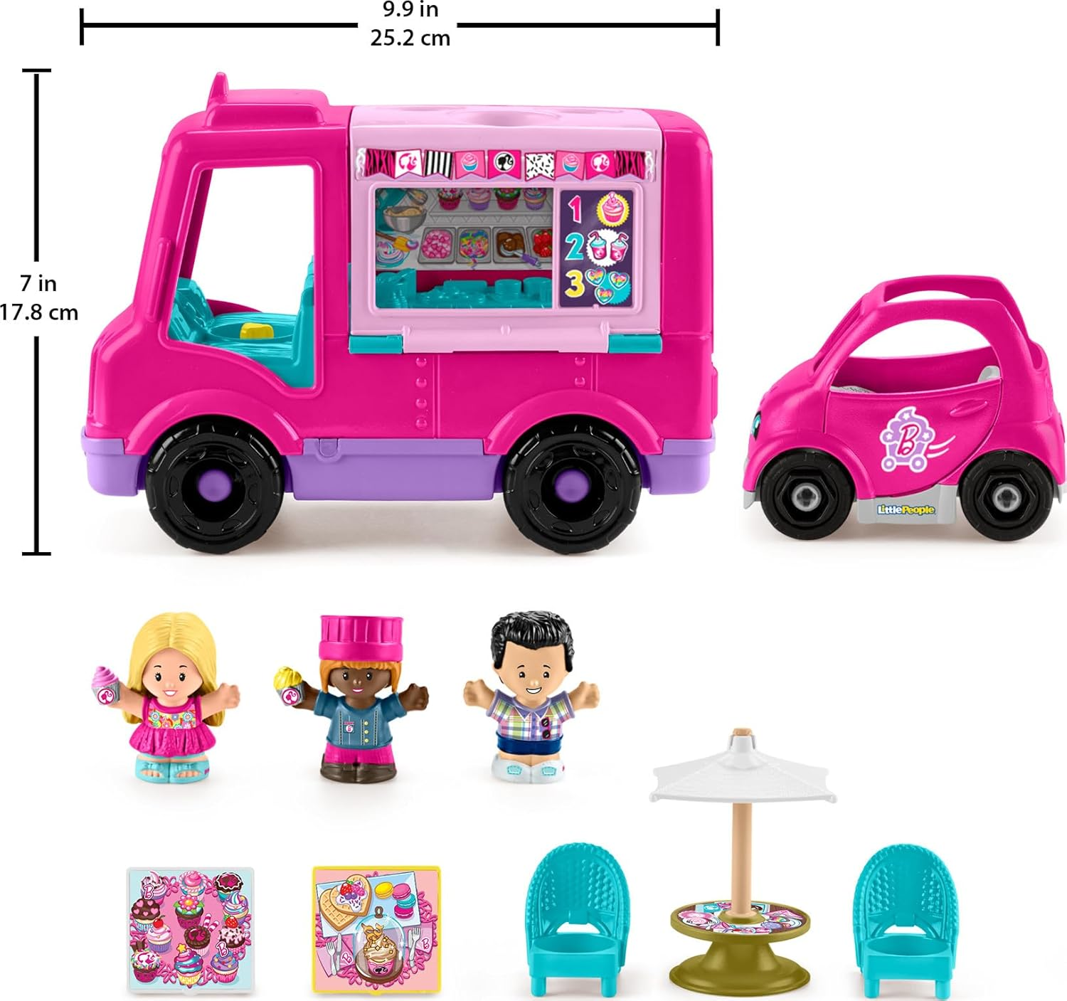 Fisher-Price Little People Barbie Toddler Toy Cupcake Truck Musical Playset with 9 Pieces for Pretend Play Kids Ages 18+ Months (Amazon Exclusive) image number 1