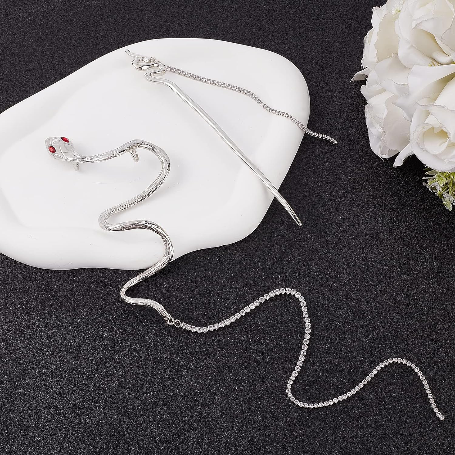 NICENEEDED Snake Hair Sticks Hair Sticks Tassels Metal Distortion Vintage Punk Hair Pin Retro Silver Hair Clip Hair Pin Headpiece Hair Accessories for Long Hair Women Girls image number 1