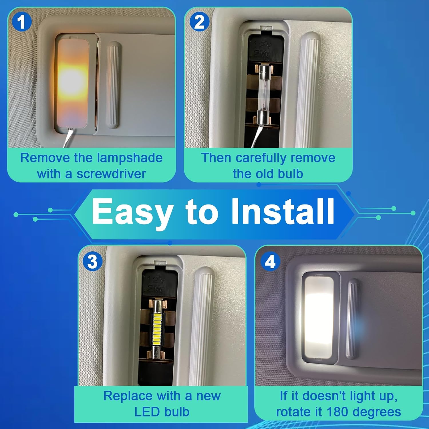 Ecocstm 6 PCS 29.5Mm LED Car Bulb, Extremely Bright 9-SMD 4014 Chips, Xenon Festoon Light Bulb 6614F 6641 6612F, Automotive Light Bulbs 12V for Vanity Mirror, Sun Visor, and Dome Light image number 4