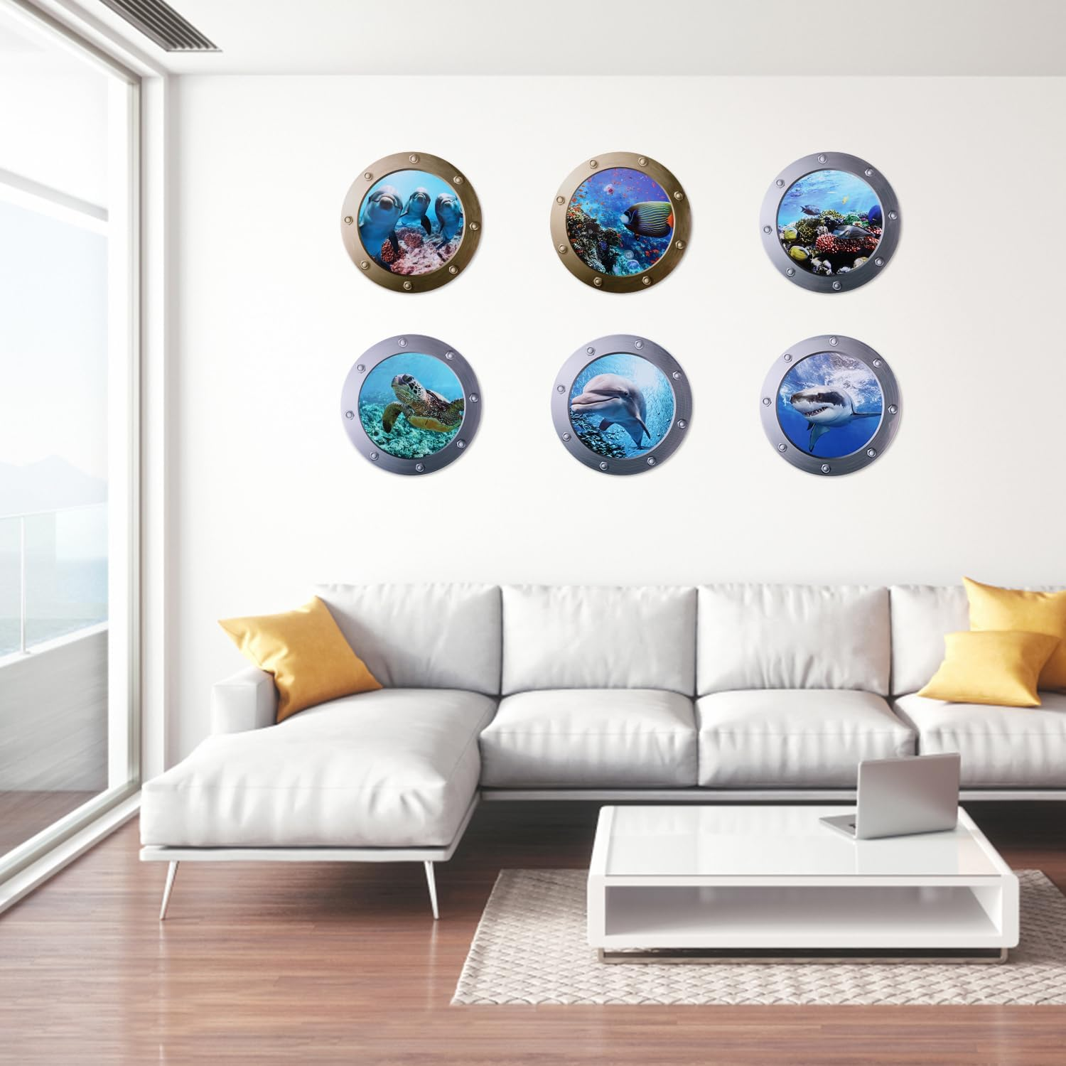 6Pcs Ocean World Wall Stickers, 12 Inch Removable Ocean World Animals Decals for Kids Vinyl 3D Sea Wall Stickers for Bedroom Bathroom Furniture Party Gifts Decoration image number 2