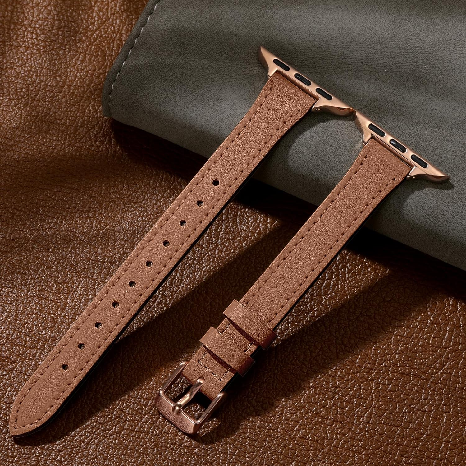 Witzon Slim Leather Straps Compatible with Apple Watch Strap 38Mm 40Mm 41Mm 42Mm 44Mm 45Mm Women, Top Grain Genuine Leather Strap Thin Watch Wristband for Iwatch Series 9 8 7 6 5 4 3 2 1 SE Ultra image number 2