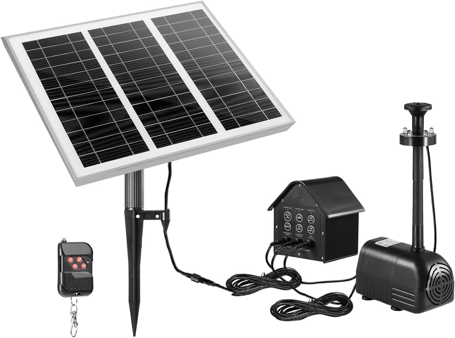 AUSWAY 100W Solar Fountain Water Pump with Battery and LED Light for Birdbath Garden Pool image number 2