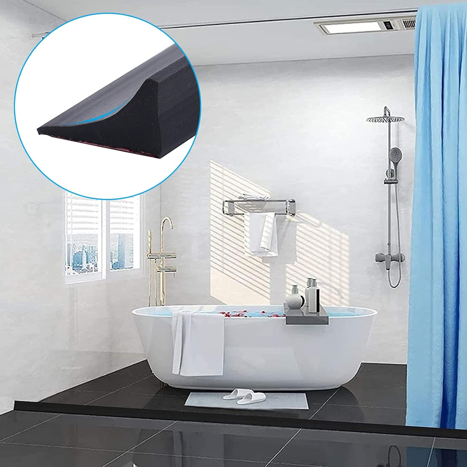 Shower Threshold Water Dam, Flexible Self Adhesive Silicone Sink Cooktop Water Barrier, Waterproof Water Strip Dam for Kitchen, Bathroom (150Cm, Black) image number 5
