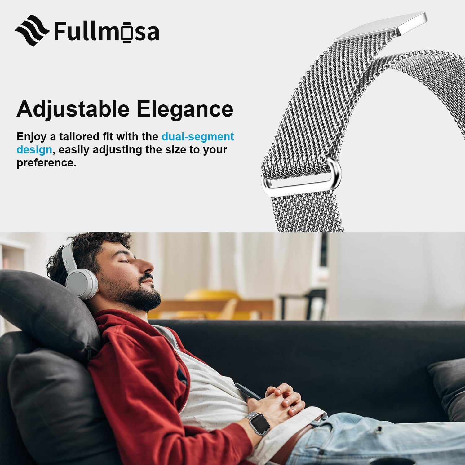 Fullmosa Compatible with Apple Watch Band 49Mm 46Mm 45Mm 44Mm 42Mm 41Mm 40Mm 38Mm Women Men, Stainless Steel Milanese Loop Replacement Iwatch Bands Ultra 3/2/1 Series 11 10 9 8 7 6 5 4 3 2 1 SE 3/2/1 image number 2