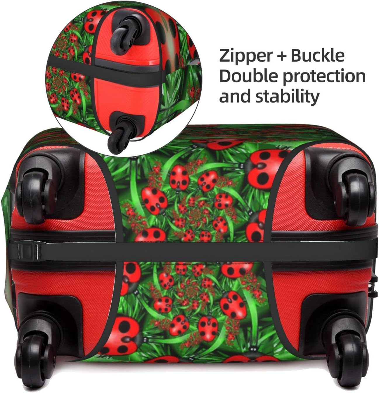 Obabo Dog Family Travel Luggage Cover,Washable Suitcase Cover Protector Anti-Scratch Suitcase Cover Fits 18-32 In, Red Ladybug, S image number 4