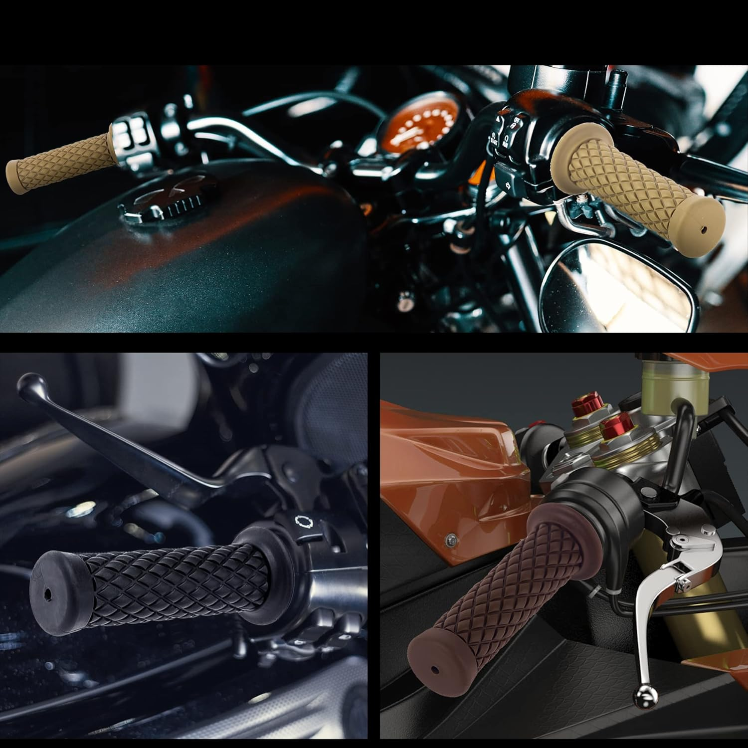 Coxotom Universal Motorcycle Handles Grips - Non Slip Rubber Motorcycle Grips for Harley Honda Yamaha Suzuki Kawasaki Dirt Bike - Brown image number 3