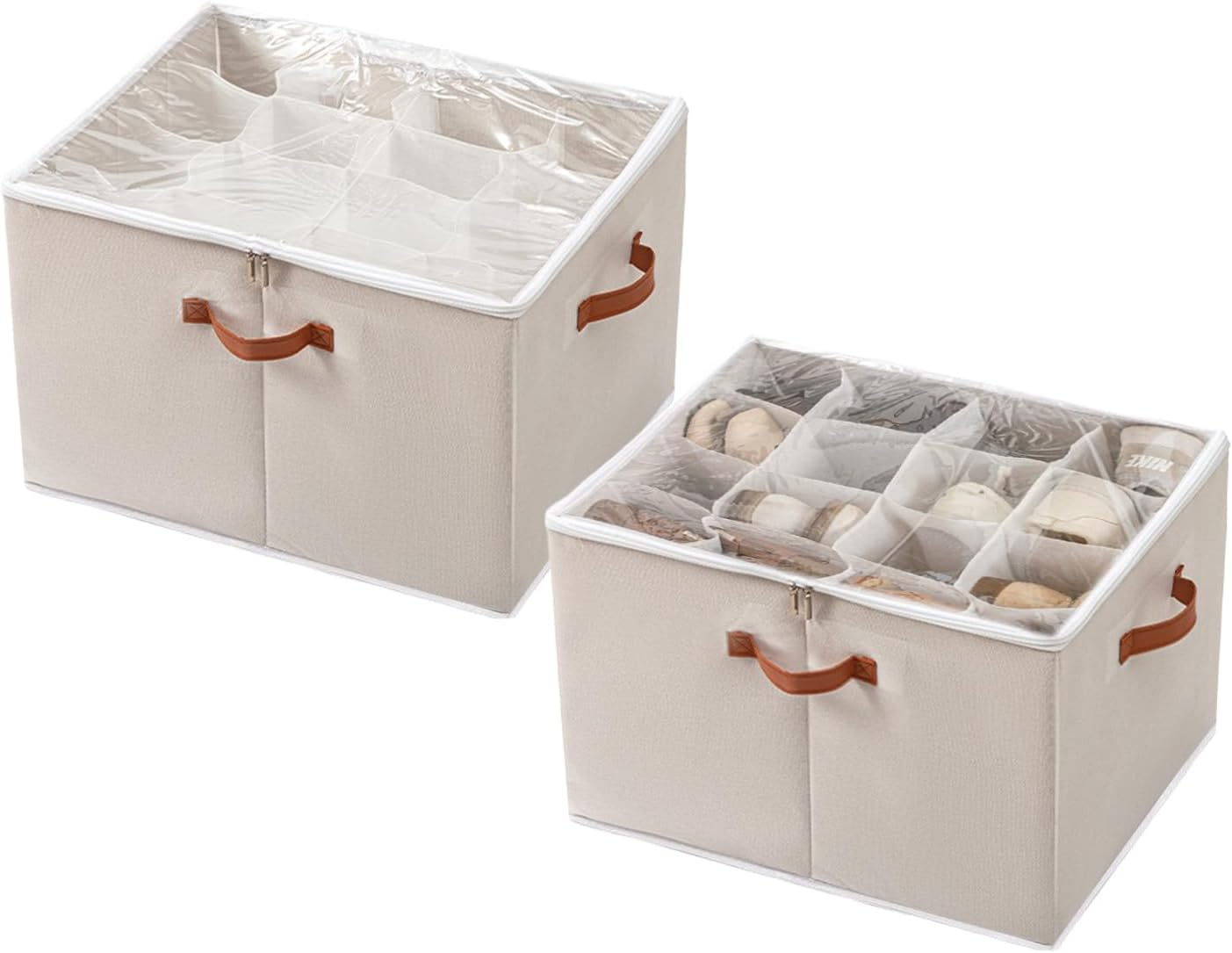 2Pcs Shoe Organizer, Clear Shoe Storage Box, Fits up to 16-32 Pairs, Foldable Shoe Box, Fabric Shoe Storage Bins with Clear Cover, Home Storage & Organisation image number 3