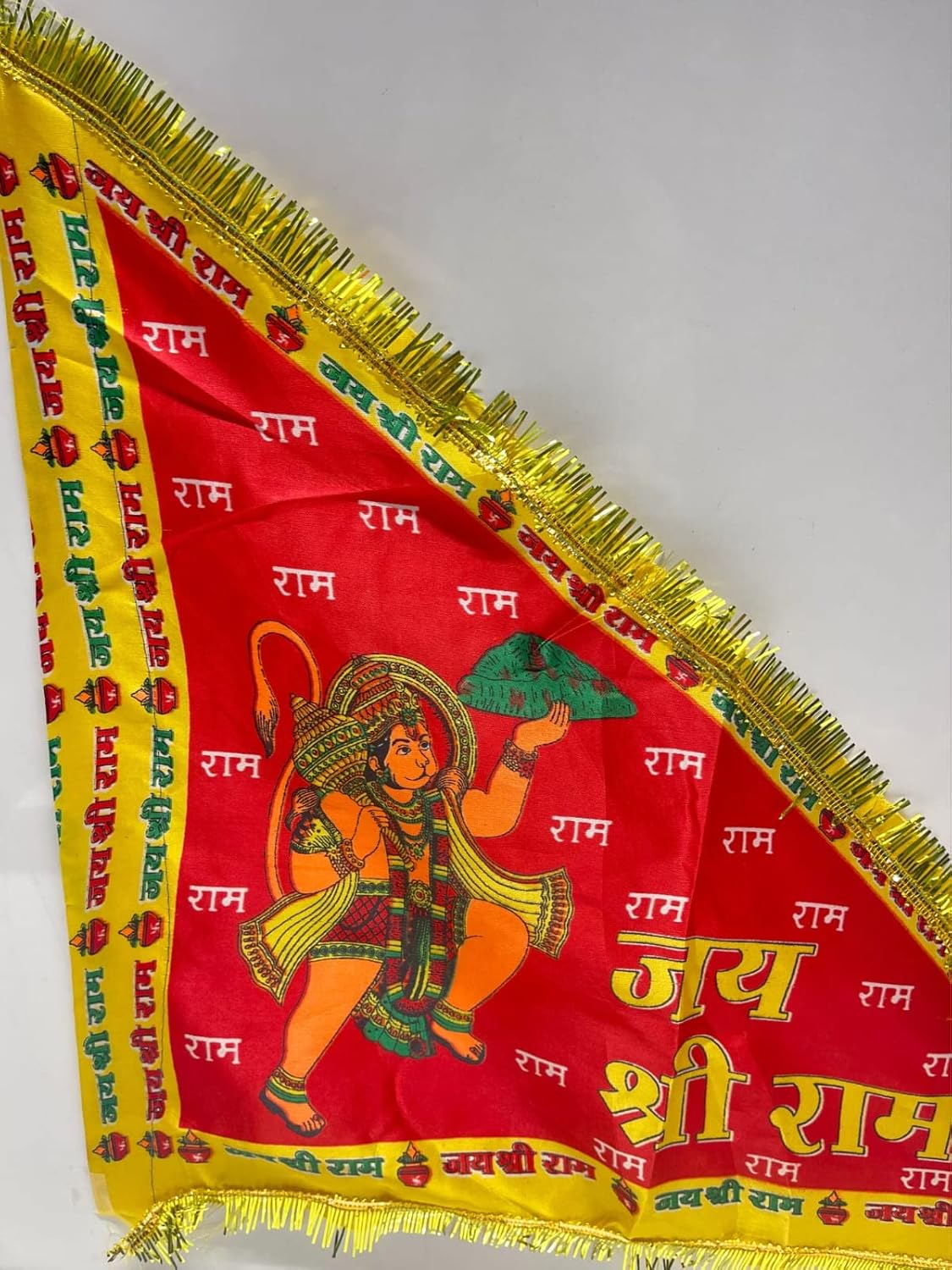 SHIVOHAM Jai Shree Ram Hanuman Cloth Flag for Pooja | Printed Triangle Dwaj for Home Temple & Outdoor | Normal Size for Car/Office/Home Use image number 3