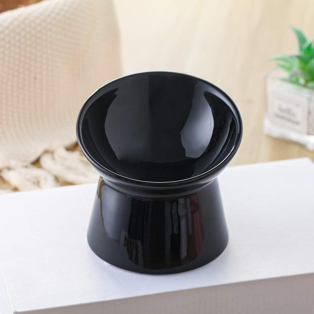 Black Small Ceramic Raised Cat Bowls, Tilted Elevated Food or Water Bowls, Stress Free, Backflow Prevention, Dishwasher and Microwave Safe, Lead & Cadmium Free - Black-Small-Food Bowl image number 6