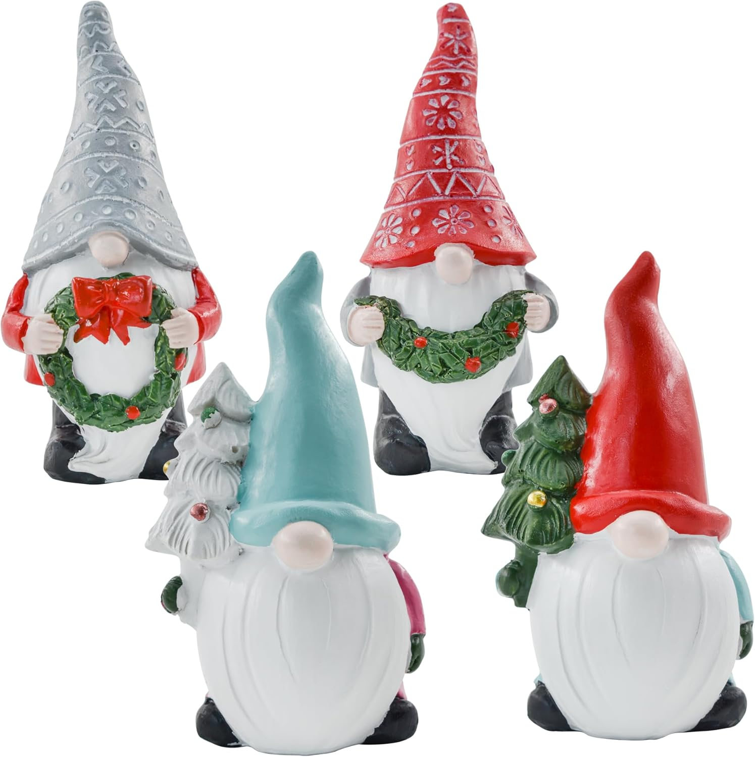 Mrmrkura 4Pcs Miniature Gnomes Fairy Resin Statues Mini Dwarf Figurine, Garden Gnomes Christmas Decorations Micro Landscape Ornaments for Outdoor Indoor Patio Yard Lawn