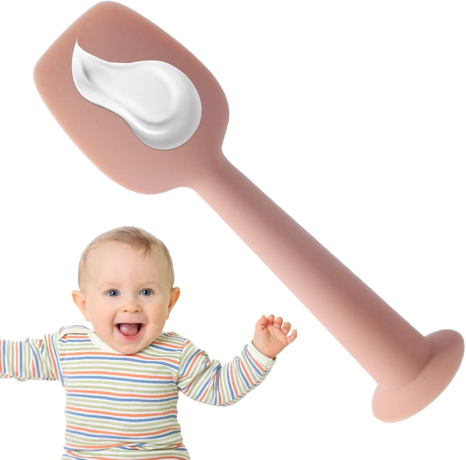 Baby Spatula for Nappy Cream, Baby Nappy Cream Spatula with Suction Base, Portable Flexible Applicator for on the Go Baby Bath and Childcare
