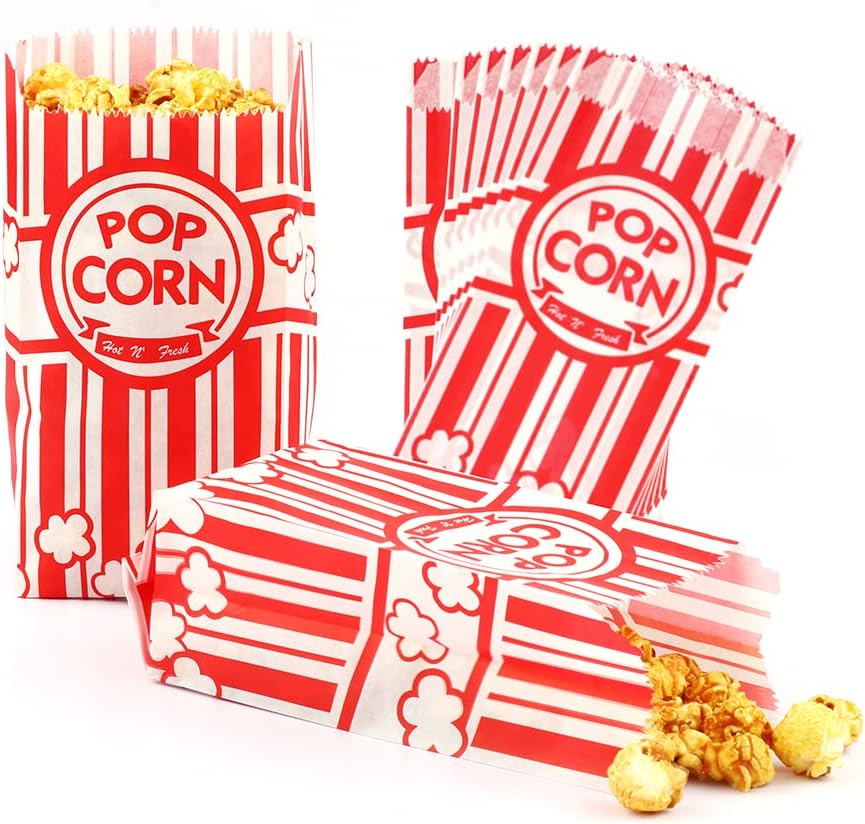 Zahaat 100 Pcs 1 OZ Popcorn Bags Red and White Bulk Popcorn Bags for Individual Servings Small Paper Bag for Movie, Theater, Carnival Party, Decorations image number 1