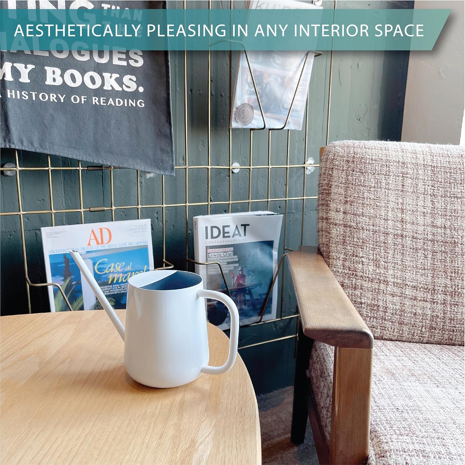 Metal Watering Can for Indoor Houseplants Outdoor Garden Long Sprout Water Can for Succulents Herb Bonsai Modern Garden Tool 33.8Oz/1000Ml (Brilliant White) image number 2