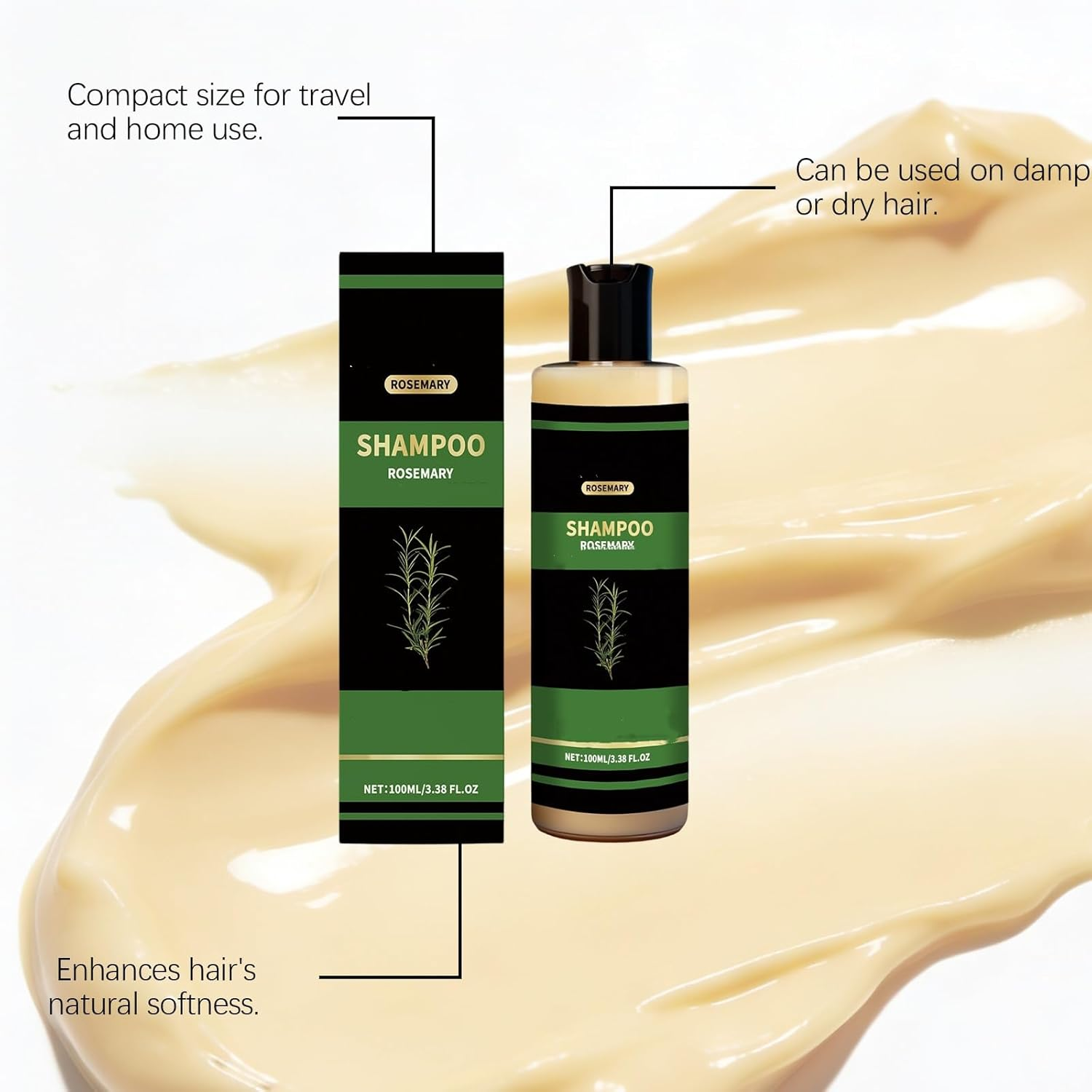 Rosemary Shampoo, Gentle Cleansing Formula for Full,Gentle and Mild,Leaves Hair Thick，Voluminous and Soft, Smoothing and Easy to Style, Long-Lasting Freshness,Lightweight (2PCS) image number 6