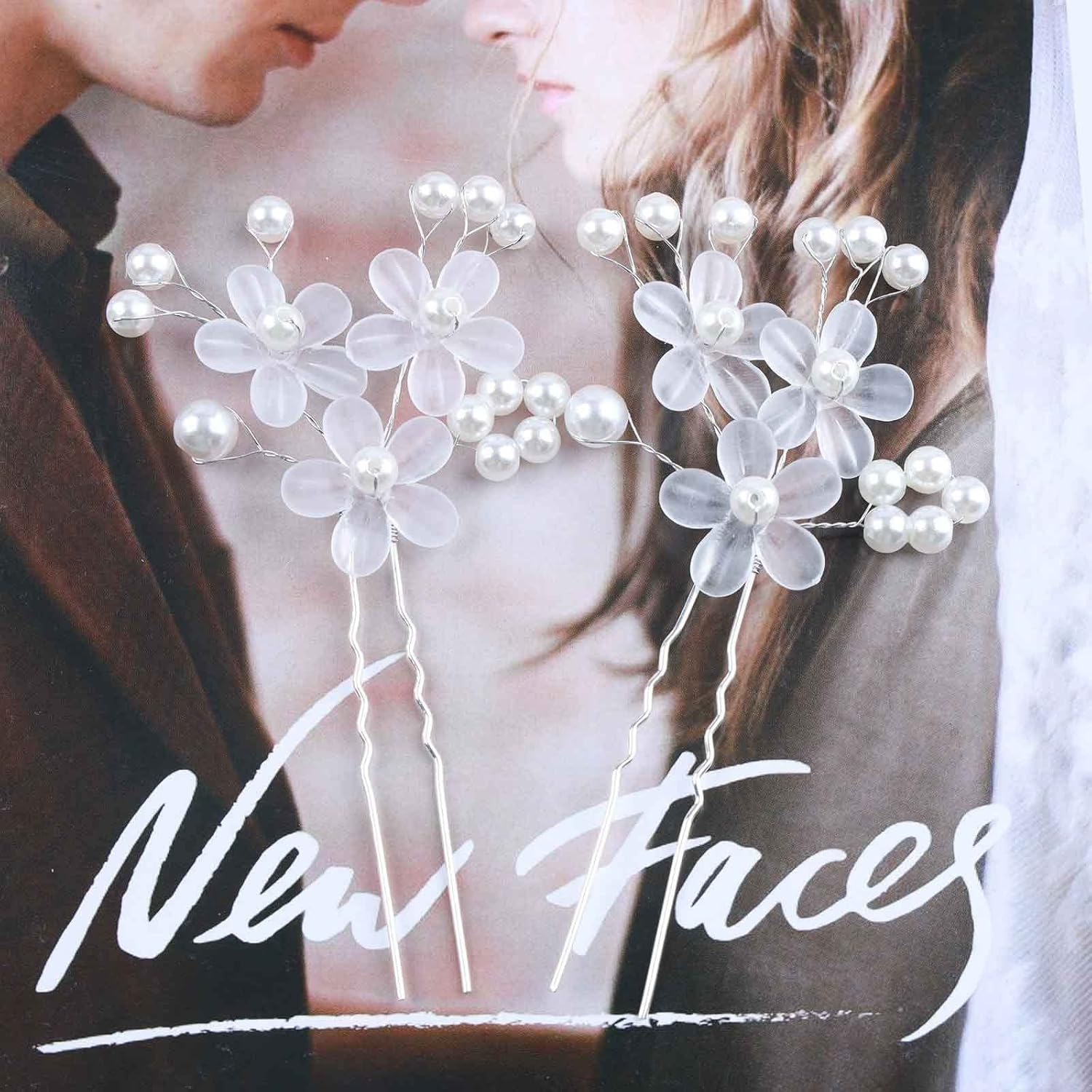 Yheakne Pearl Crystal Wedding Hair Pins Silver Flower Pearl Hair Pins Rhinestone Hair Pins Hairpiece Decorative Bobby Pins Heapieces Bridal Hair Accessories for Bride and Bridesmaid 2 Pieces (Silver B) image number 6