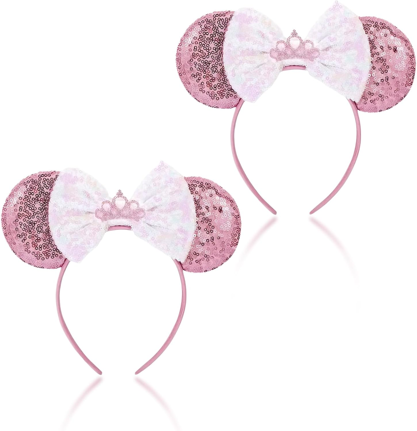 Langtaojin 2-Piece Pink Sequin Bow Headbands, Mouse Ears Headband, Girly Mouse Ears, Cute Mouse Ears for Party Accessories