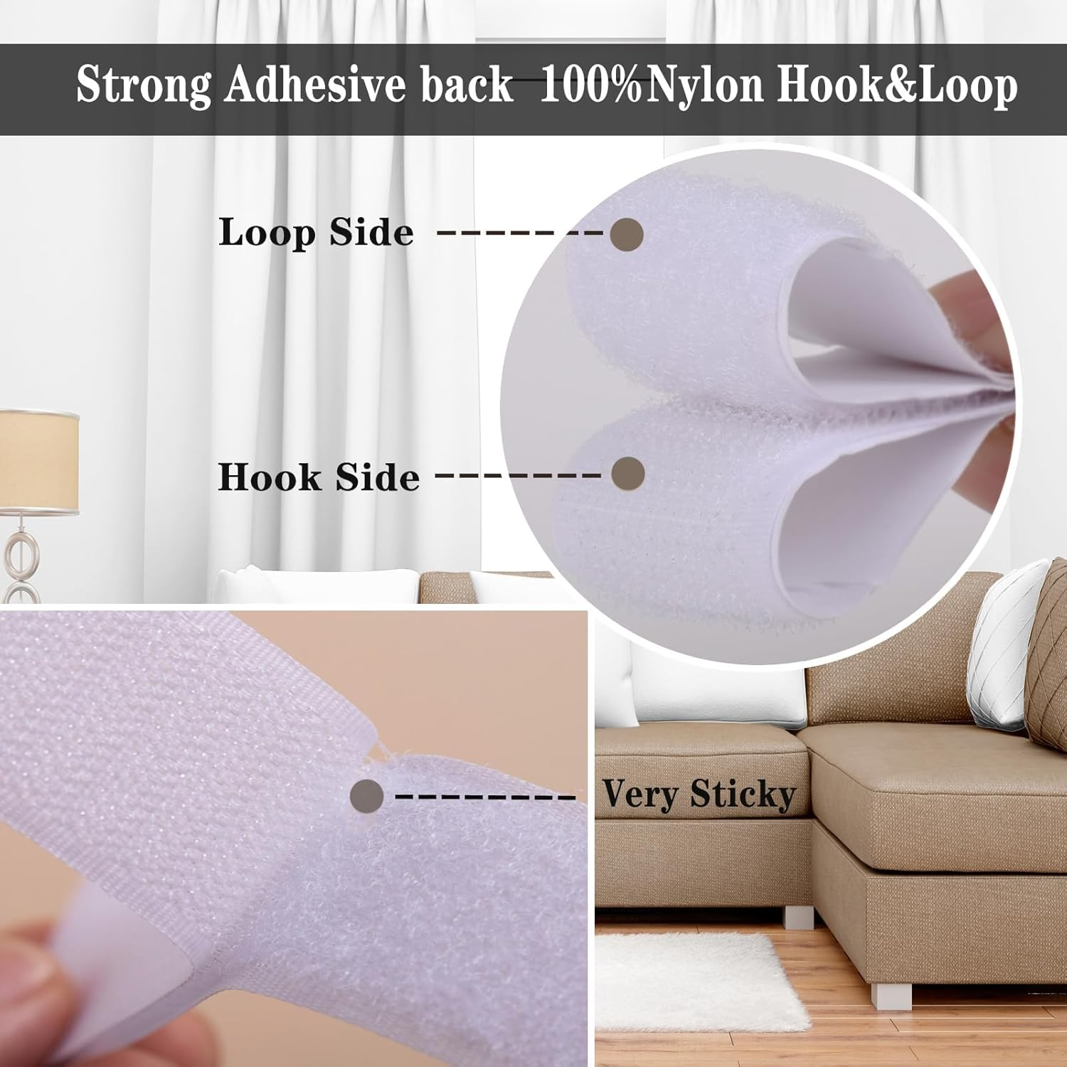30Ft X 1 Inch Hook and Loop Strips with Adhesive, Double Rolls of Heavy Duty Self Adhesive Tape with Backing, Nylon Self Adhesive Tape for Home Office School and Crafting (2.5Cm*9M/1In*30Ft-White) image number 2