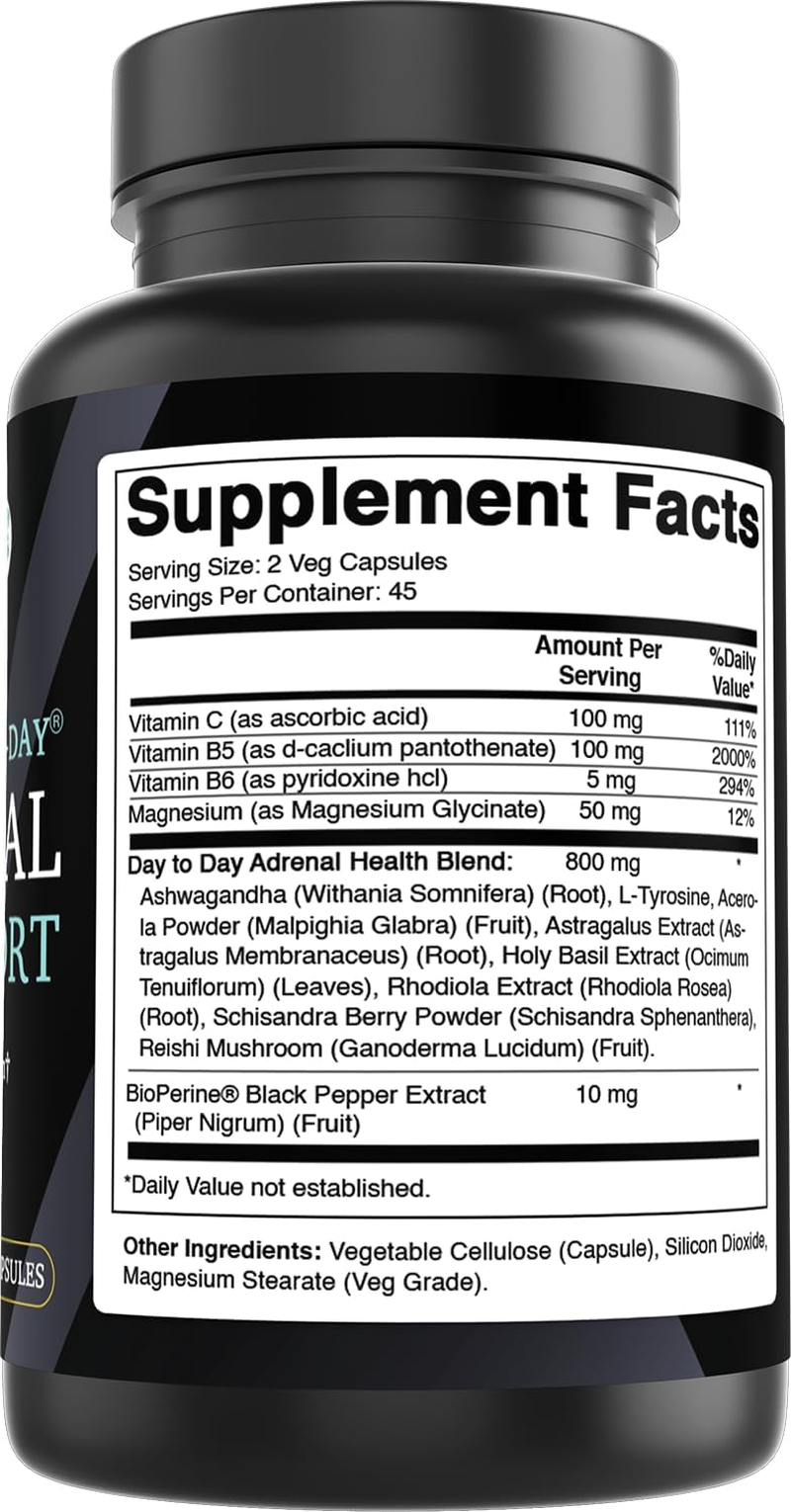 Best Naturals Day-To-Day Adrenal Support Supplements - 90 Veg Capsules - Made with Ashwagandha, L-Tyrosine, Magnesium, Rhodiola & Holy Basil & Bioperine image number 1