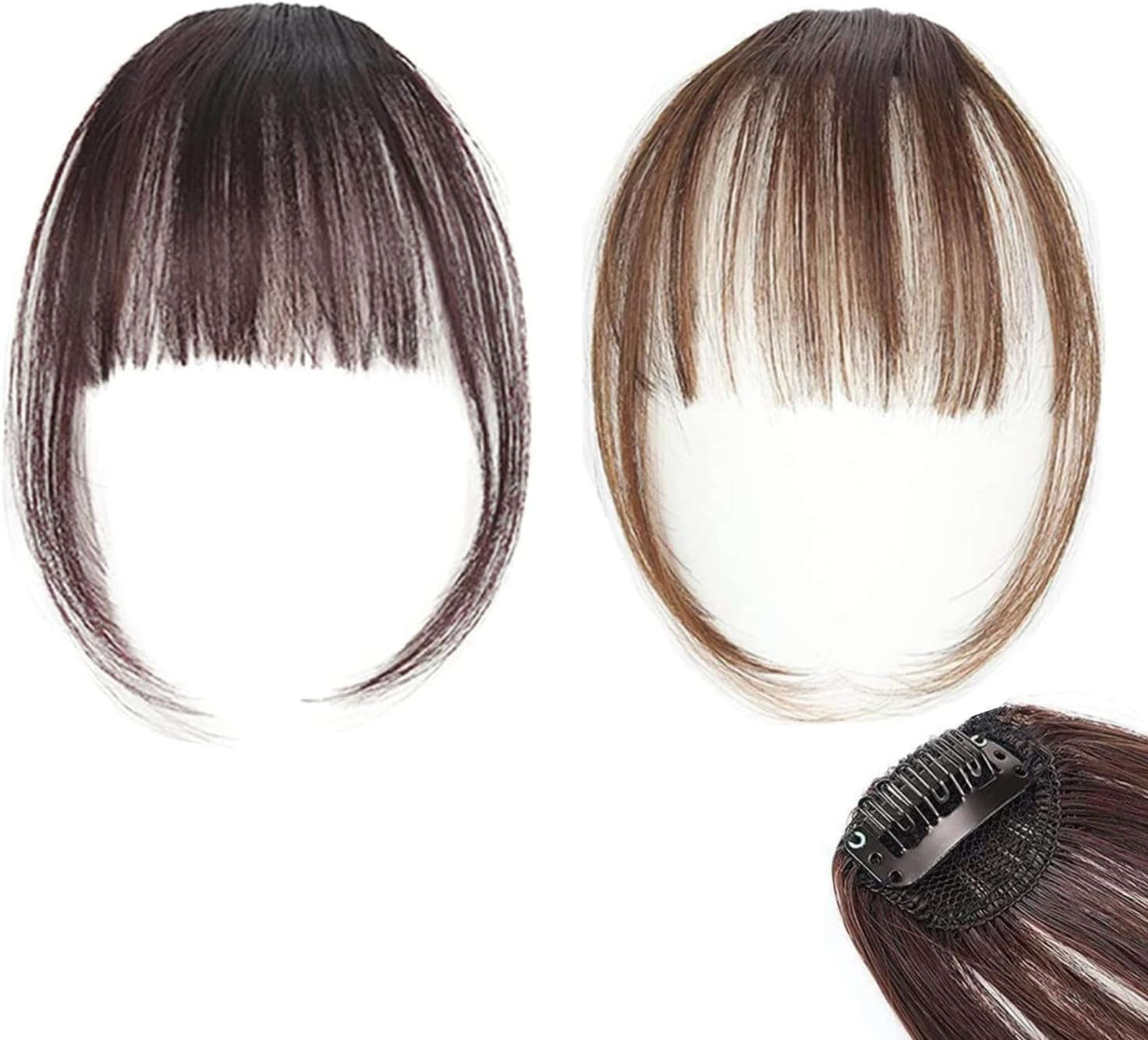 Bessy Shop Clip-In Bangs, Pack of 2 Fringe, Clip-In Fringe, Real Hair Extensions, Pony Hair Extensions, Flat Fringe with Temples, Natural Black and Light Brown image number 6