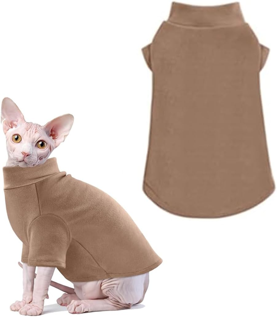 Cat Cotton Clothing, Sphynx Cat Clothing, Breathable Soft Jumper for Cats, Hairless Cat Vest, Turtleneck Jumper, for Sphynx, Cornish Rex, Devon Rex, Peterbald, Brown, M image number 2