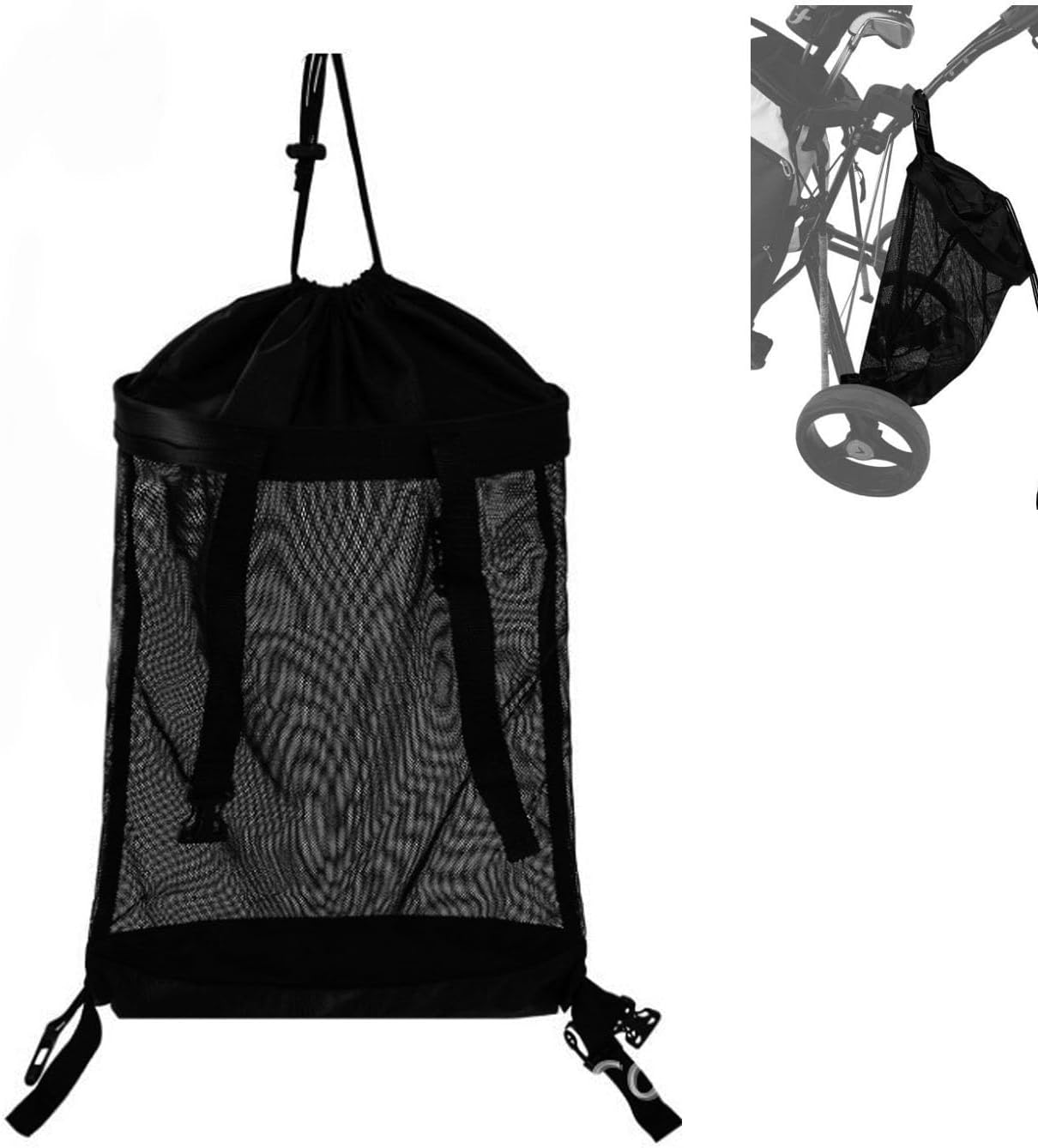 Golf Push Cart Storage Bag, Lightweight Polyester Golf Cart Accessories, Durable Push Pull Cart Organizer(Black) image number 5