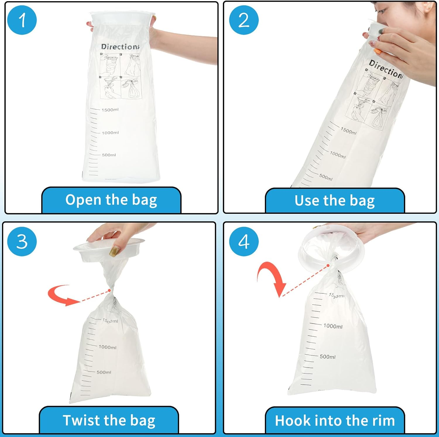 Vomit Bags Disposable 10Pack, 1500Ml White High Density Emesis Bags with Snap - Perfect for Morning Sickness, Kids, Pregnant Women, Car Motion Sickness, Airsick image number 2