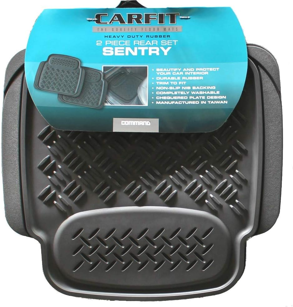 Carfit 4590025 Sentry Trim to Fit Universal Rear Rubber Floor Mat 2 Piece Set, Grey, Set of 2
