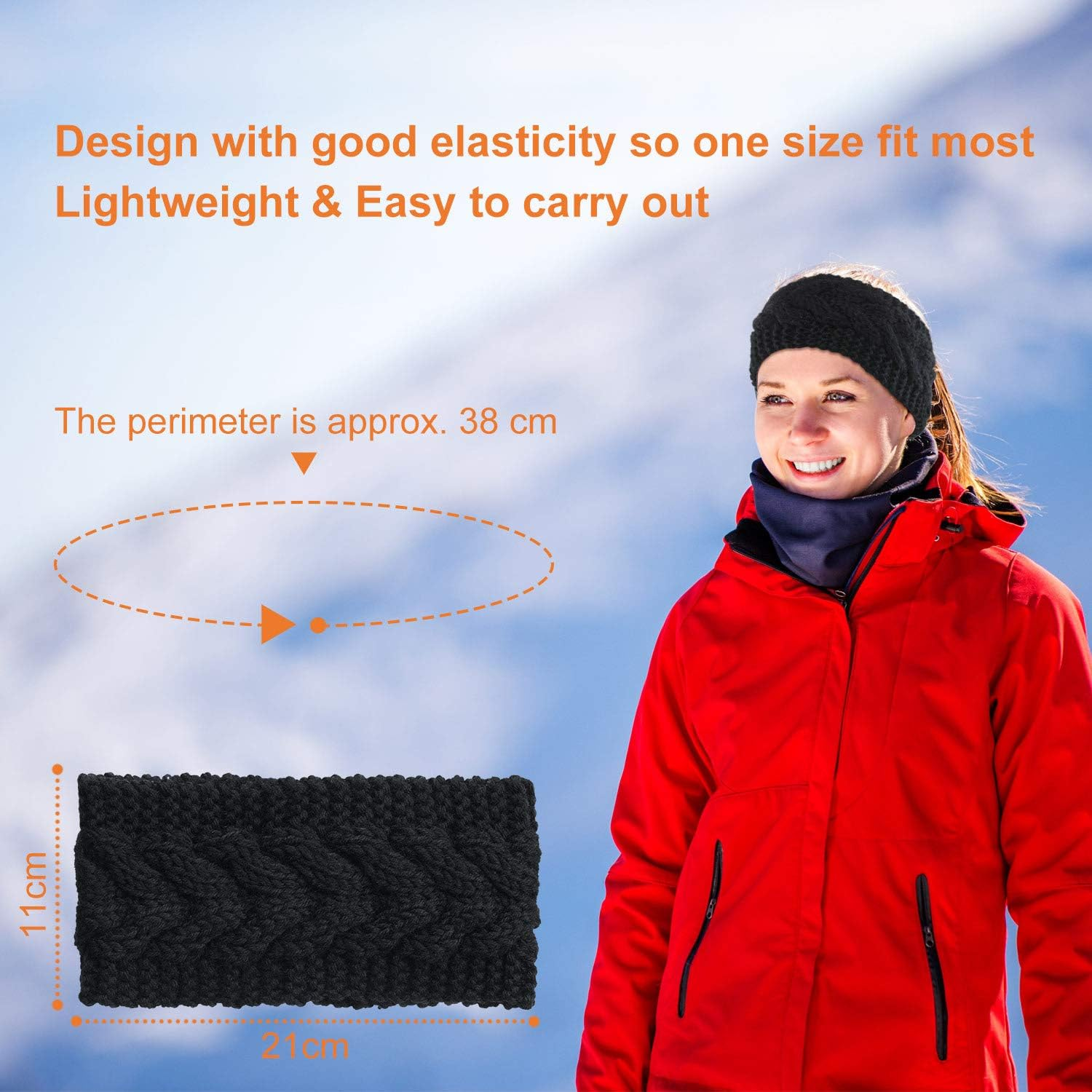 Winter Headband Wool Cable Knit Headband Hair Wrap Ear Warmer for Women (Black)