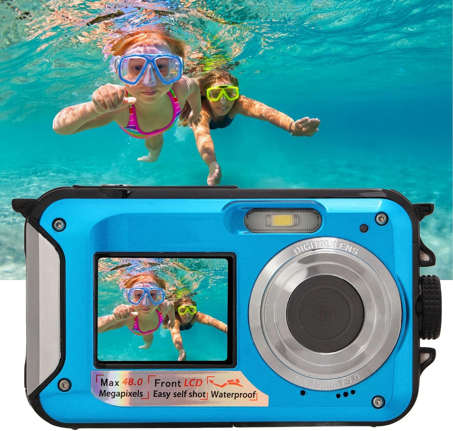 Digital Camera, 2.7K Video Vlogging Camera for Kids, Compact Point and Shoot Camera, 16X Digital Zoom, 2.7 Dual LCD Screen, Waterproof, Continuous for Teens Students