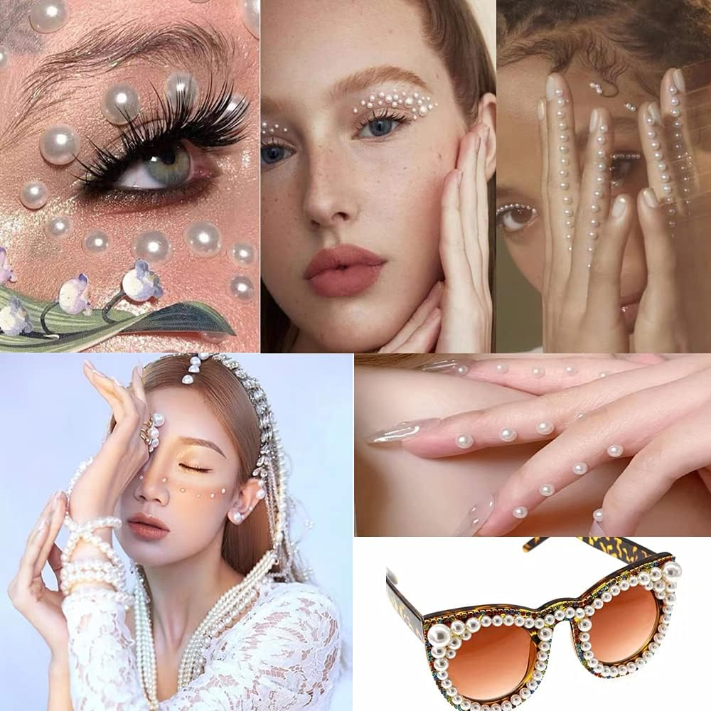 100G Mix Resin Rhinestones Flatback Half round Pearls Mixed Size 3Mm-10Mm AB Color Half Pearls Resin Rhinestones for DIY Craft Nail Art Shoes Clothes Phone Case (White Series) image number 5