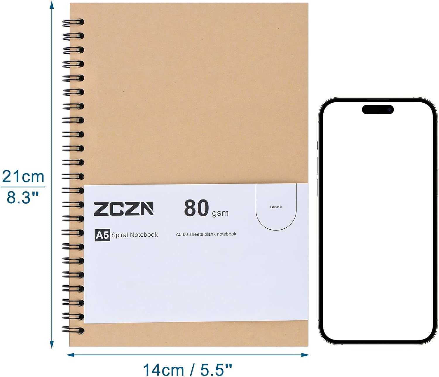 ZCZN 6 Pack A5 Blank Notebook, Spiral Notebook for School, Study, Office, 120 Pages/60 Sheets image number 5