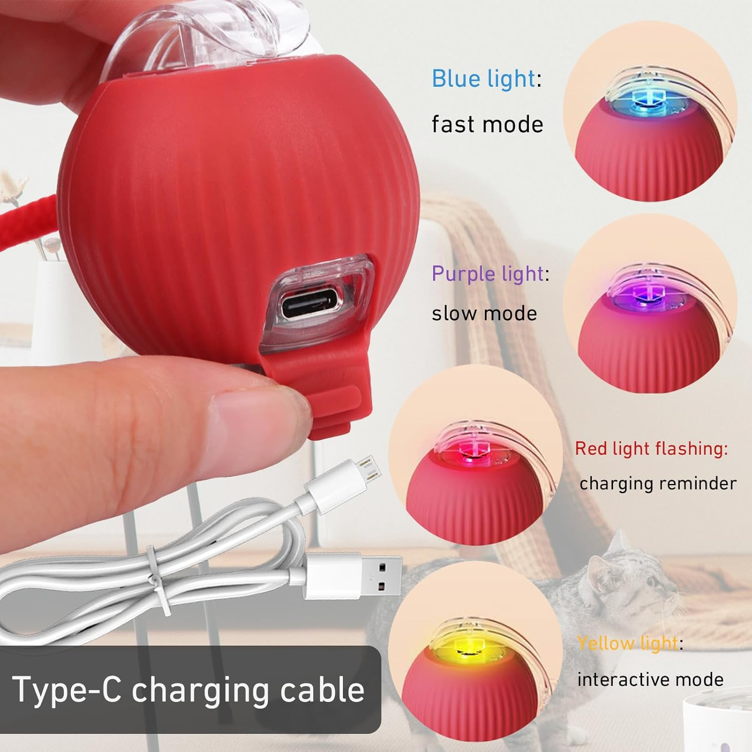 YOUYIKE Interactive Cat Toy, Dog Ball Toy with Rope, USB Rechargeable Rolling, Interactive Ball for Dogs, Magic Ball for Dogs and Cats of All Sizes and Ages image number 1