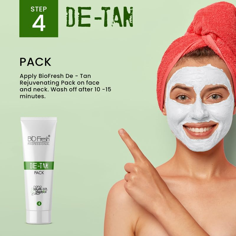 B I O F R E S H Herbal D-Tan Facial Kit for Deep Cleanses, Removes Tan, Skin Lightening & Brightening, Suitable Men and Women for All Skin Type image number 5
