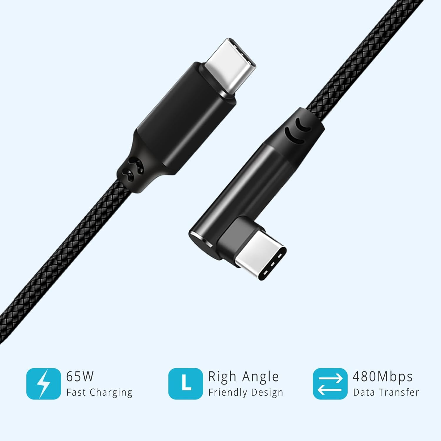 50Cm USB C to USB C Cable 3 Packs, SUMPK Right Angle 60W PD Type C Fast Charging Cord Compatible with Samsung Galaxy S22/S21/S20 Ultra/Z Fold 3/Note 20, Macbook Air, Ipad Pro 2020, Pixel 5/4/3 XL image number 6