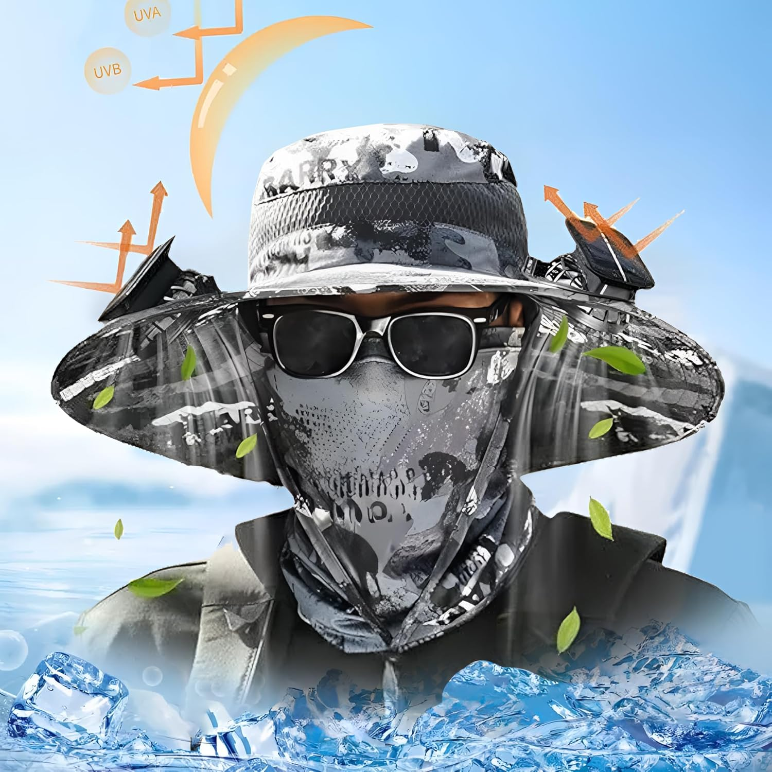 2026 New Solar Fan Hat with 2 Solar Fans, Outdoor Wide Brim Sun Hat UPF50+, Sun Bucket Hat for Men Women, Bucket Fishing & Beach Hat Built in Fan - Army Green image number 6