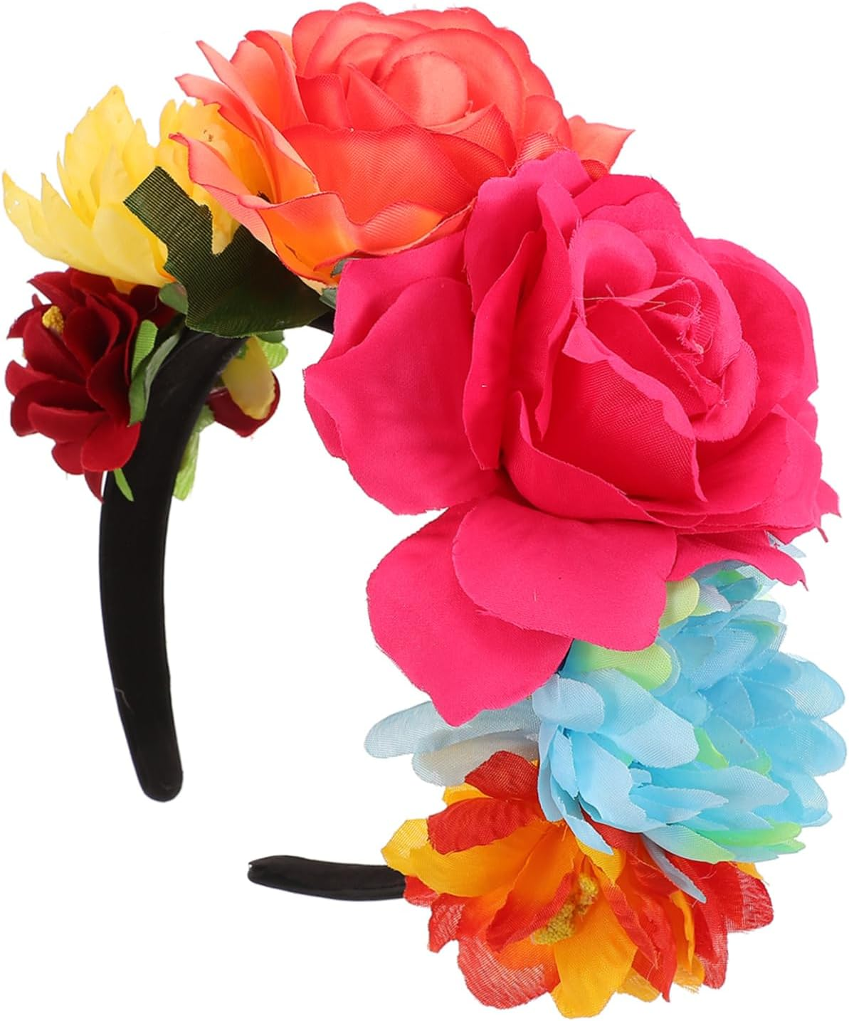 Attractive Hawaiian Rose Flower Headband, Wide Band Floral Hairband for Women, Party Decorative Hair Accessory Red and Orange Roses, Vacation Headdress for Warm Season Events image number 3