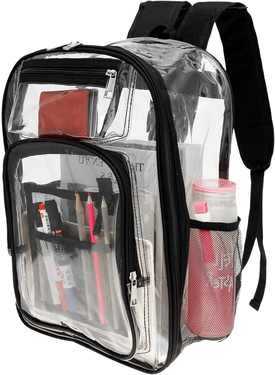 Clear Backpack Transparent Durable PVC Book Bag with Multiple Pockets Reinforced Stitching See through Backpack with Adjustable Shoulder Strap Waterproof Large Capacity School Bag image number 1
