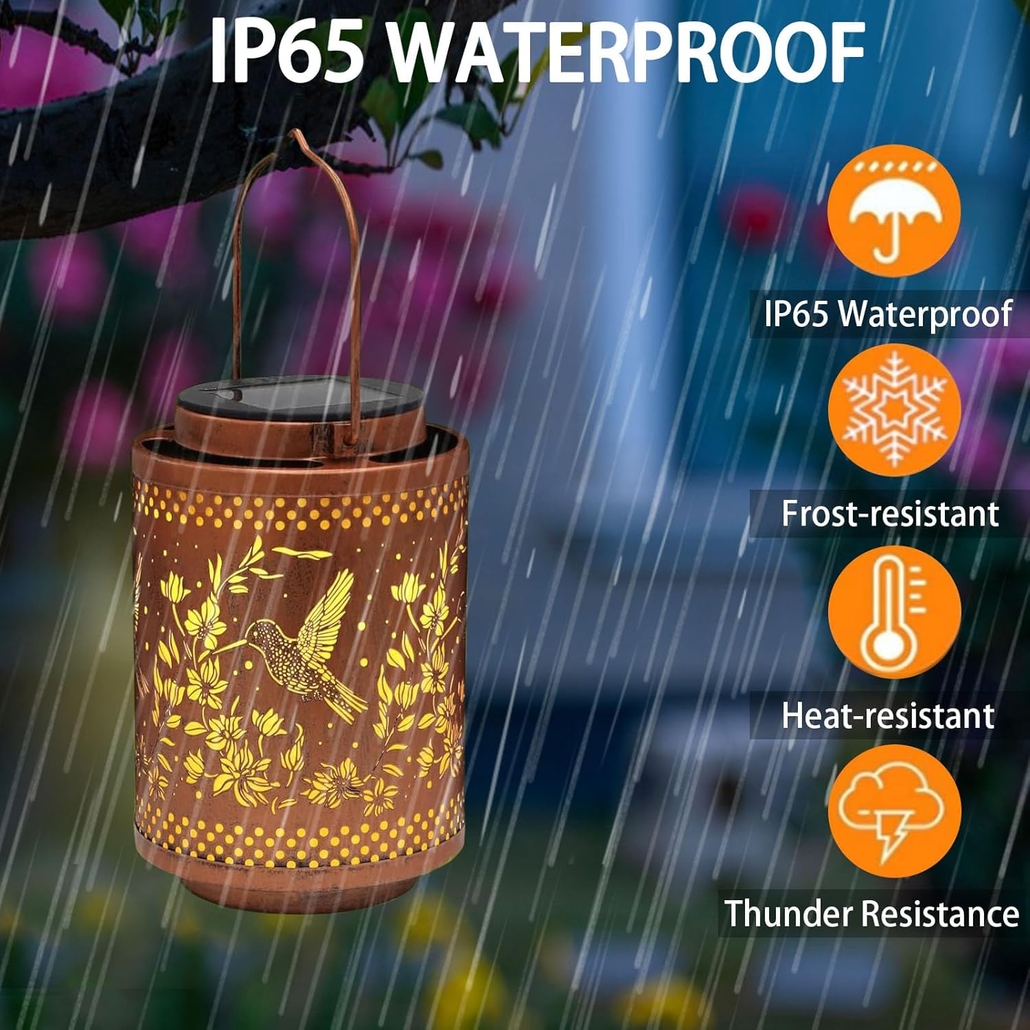 Solar Lights for Outdoor Hanging - 1 Piece Solar Lights for Outdoor Garden - IP65 Waterproof Solar Lantern for Outdoor Metal Solar Garden Lights for Outdoor Garden Balcony Decorative Lighting (1 Piece image number 6