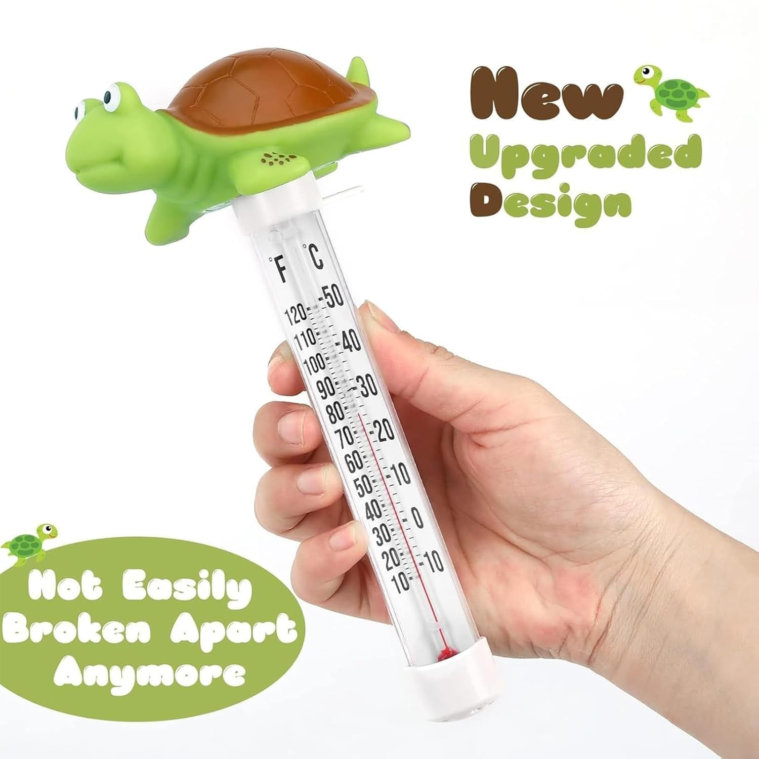 High Accuracy Floating Pool Thermometer, Pools Cleaning Accessories, Display and Celsius, Shatter Resistant, Flamingo/Turtle Pool Temperature Gauge for Indoor Outdoor Swimming Pools, Spa - Turtle image number 1
