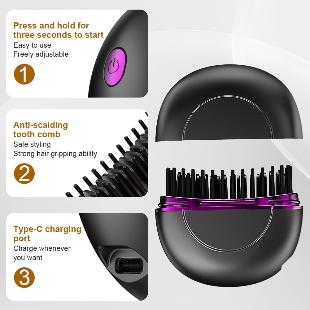Alaoo Wireless Hair Straightening Brush, Mini Hair Straightener for Soft, Thinning, Thick and Curly Hair Types image number 1