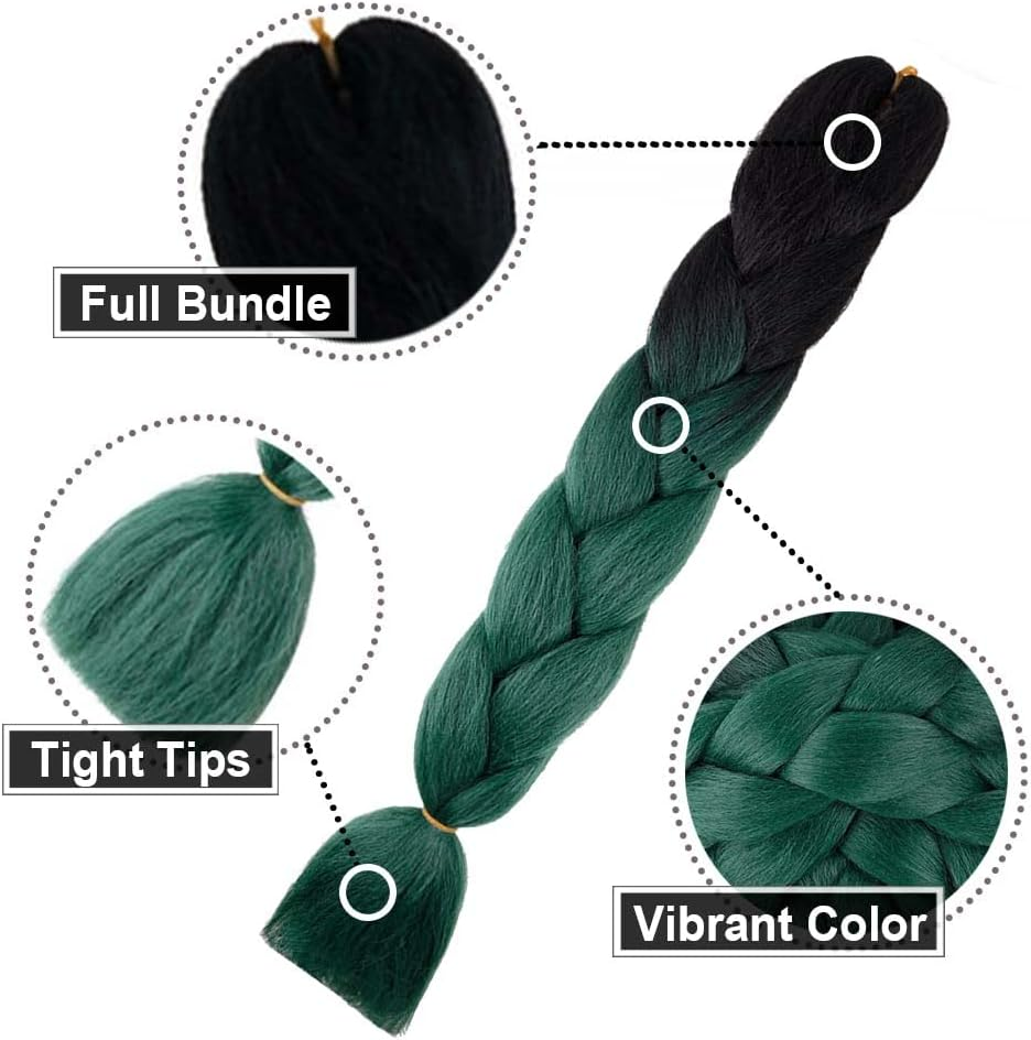 AIDUSA Ombre Braiding Hair Black to Dark Green 5Pcs Synthetic Afro Braiding Hair Extensions 24 Inch 2 Tones for Women Twist Crochet Braids 100G (#B18 Black to Blackish Green) image number 6