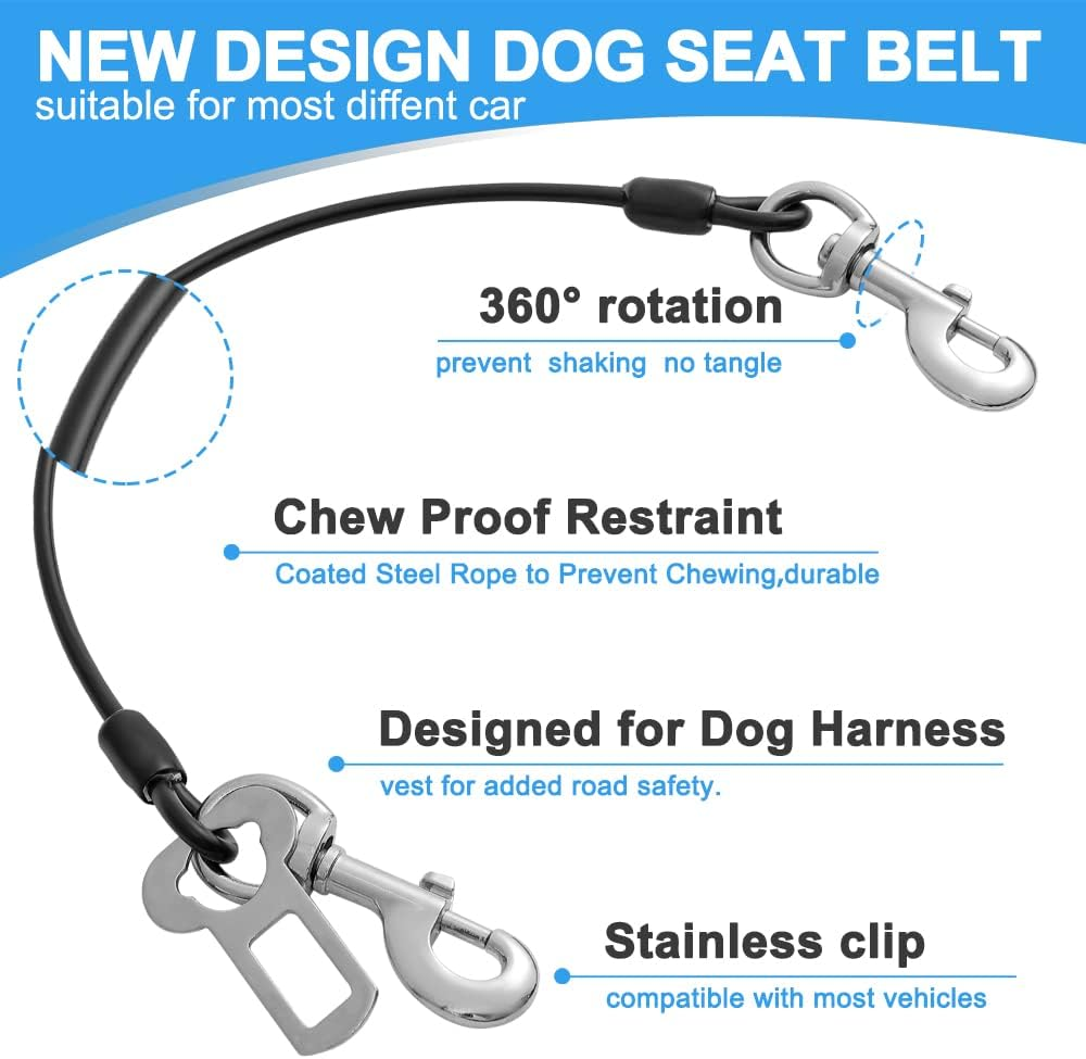 Dog Seat Belt Harness for Car,2Pcs Dog Seatbelt of Coated Wire Leash Safety Restraint,No Chew Tether Cable Vehicle Dogs Accessories,Double Clips & Latch (2 Pack Black, 32 Inch/80 CM) image number 6