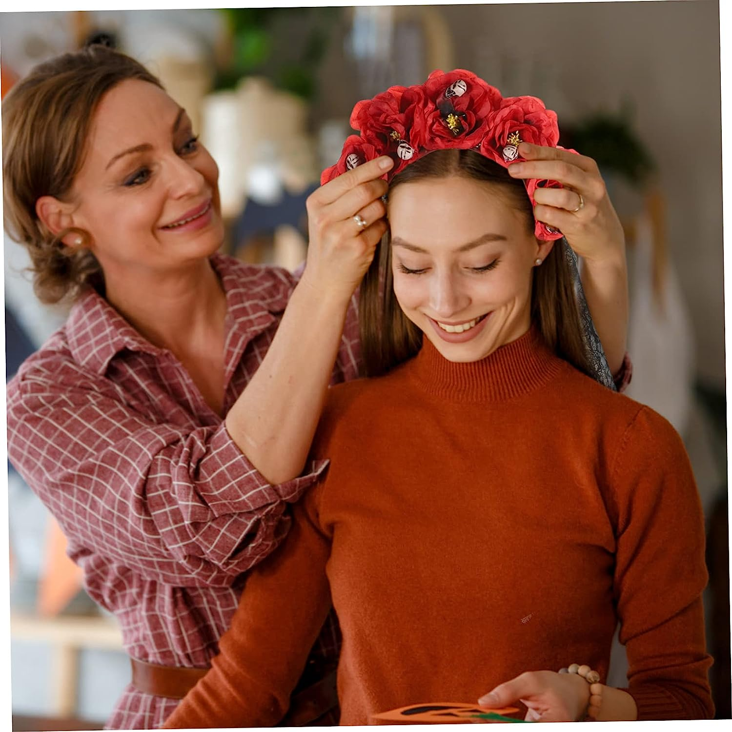 FRCOLOR 5Pcs Halloween Veil Headband Floral Crown Gothic Women Accessories for Masquerade Day Dead Festival Occasion - Blackx2Pcs image number 4